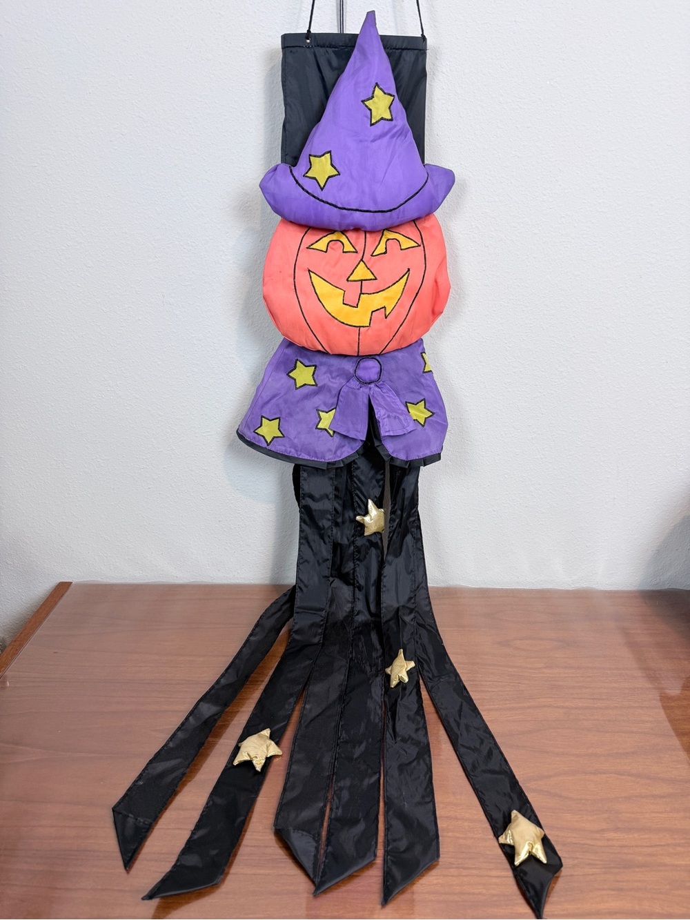 Vintage Nylon Pumpkin Wind Sock Halloween Decor 2000